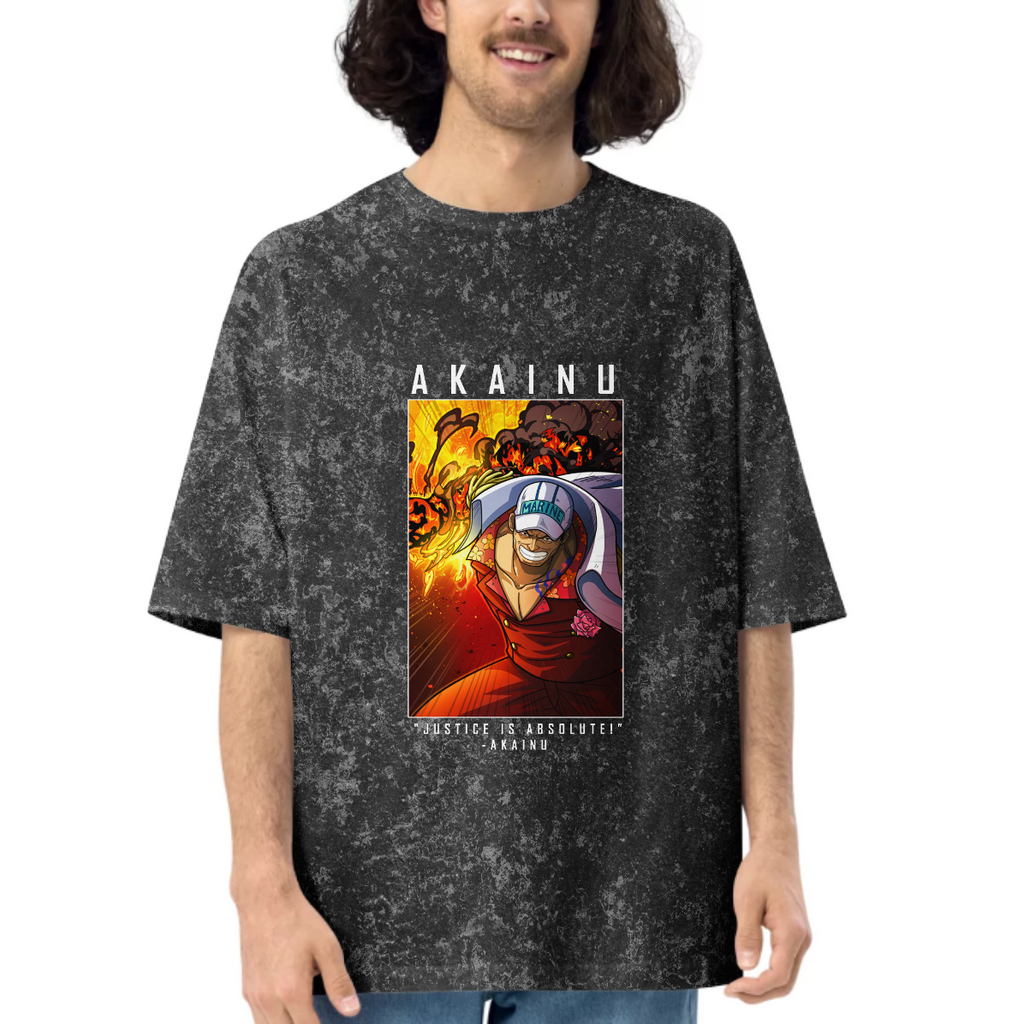 Akainu Printed Dropshoulder Oversized Acid Wash T-shirt