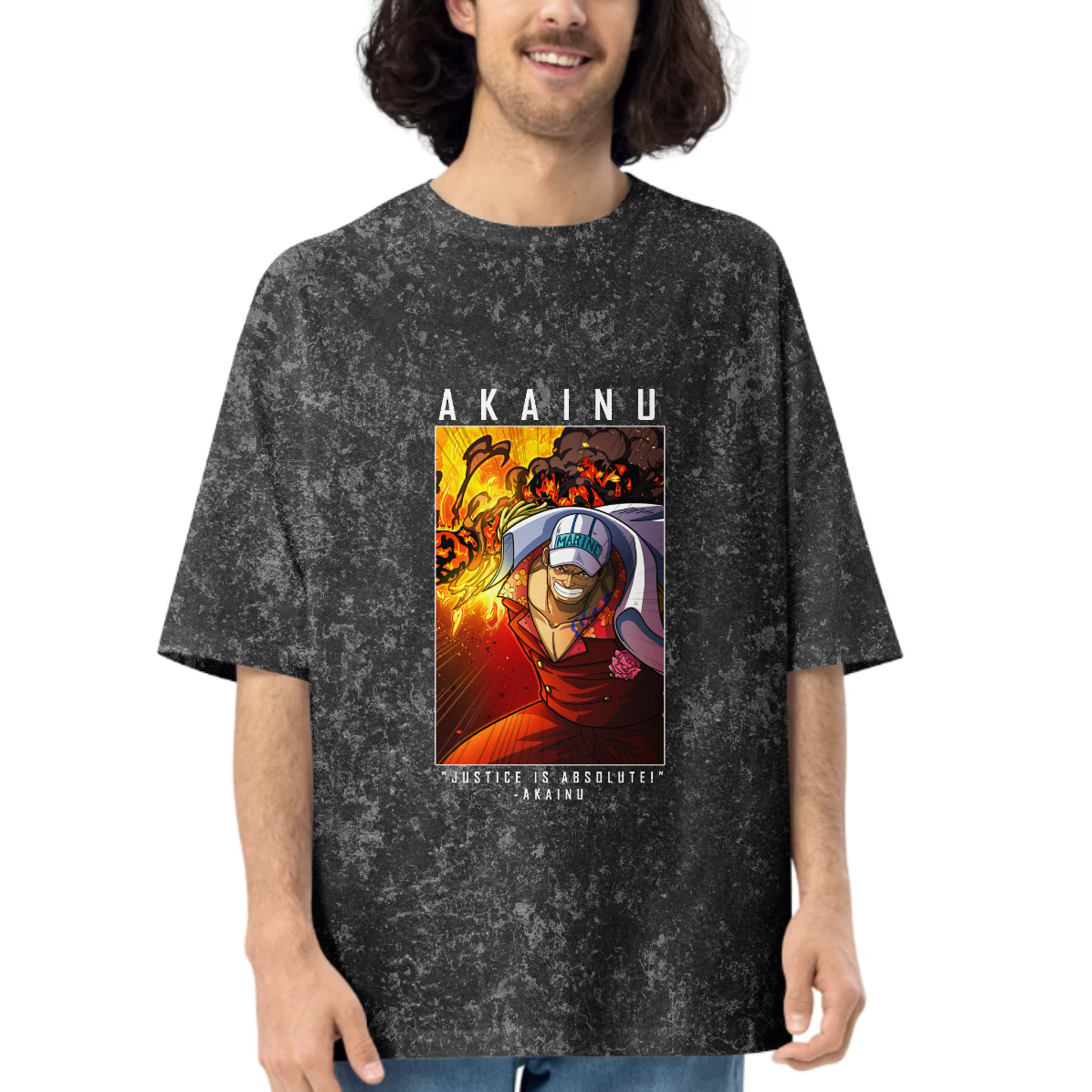 Akainu Printed Dropshoulder Oversized Acid Wash T-shirt